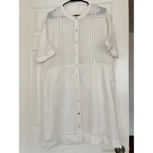 Faherty White 100% Linen Button Down Dress Ladder Stitch Womens Large Lined